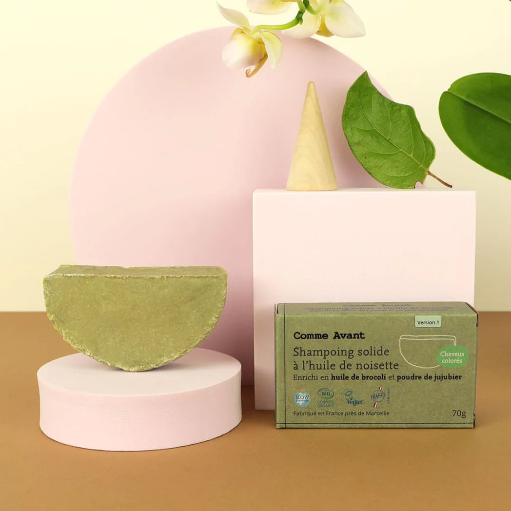 Shampoing solide enrichi en huile de brocoli